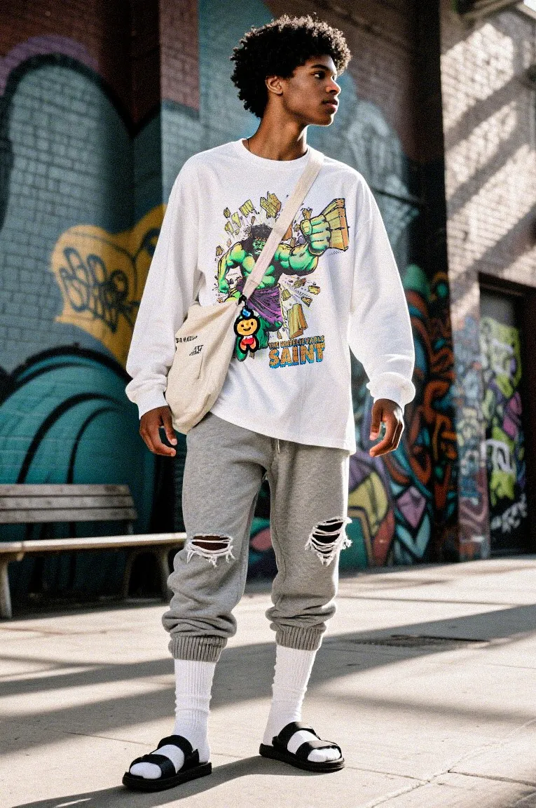 #SA78 SAINT pure cotton long-sleeved T P150 Color: White Size: S-XL